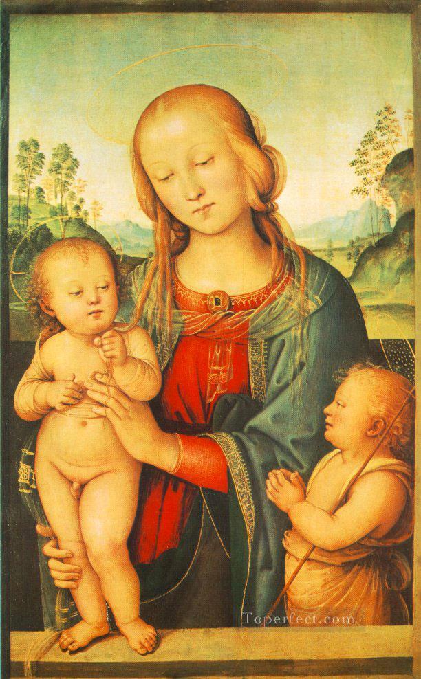 Virgen con el Niño y el pequeño San Juan 1505 Renacimiento Pietro Perugino Pintura al óleo
